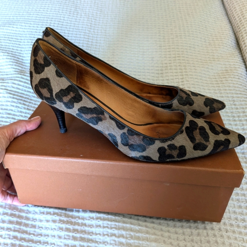 Coach Haircalf Leopard Print Heels - Black and Tan
